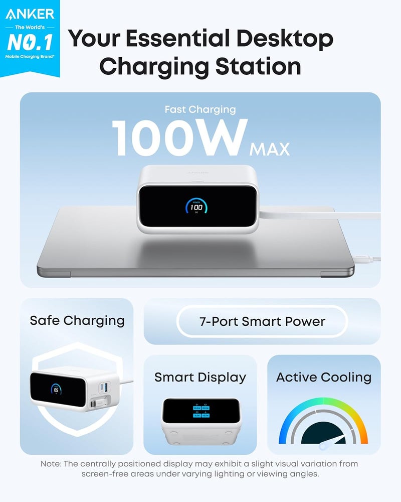 Anker Nano Charging Station, 7-in-1 USB-C Power Strip for iPhone 16, 2.3 ft InstaCord Retractable Cable, 3 USB-C, 1 USB-A, 3 AC, 100W Desktop Fast Charging for MacBook, Home, Office(Non-Battery) - Image 2